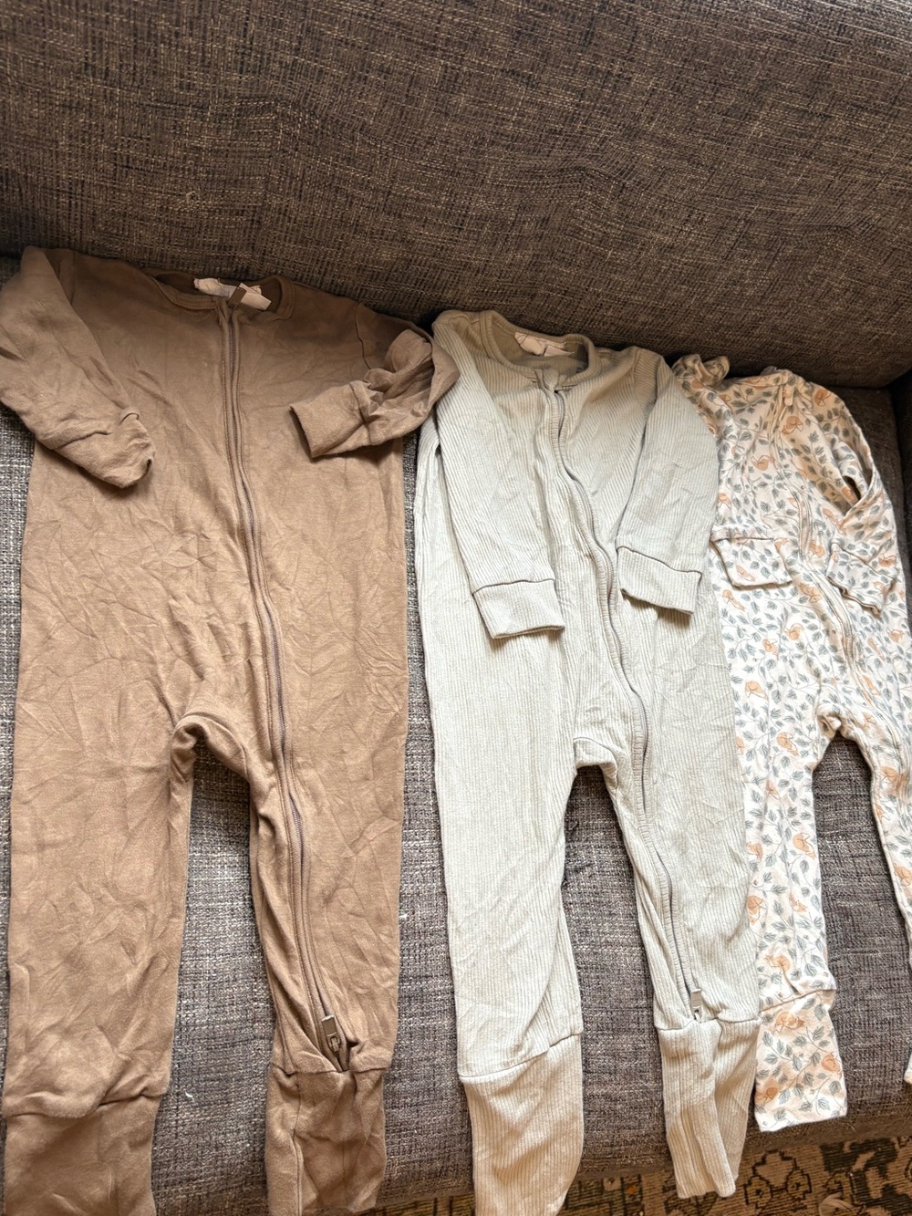 Jamie Kay Neutral Cotton One-Piece Sleep Romper - Brown, Sage & Floral size 1Y